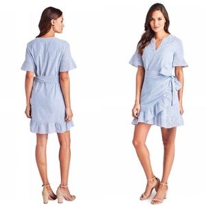 Vineyard Vines Blue Striped Seersucker Wrap Dress Women’s 14